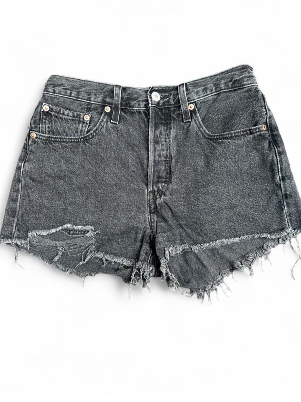 Levi's 501 Black Frayed Hem Denim Shorts